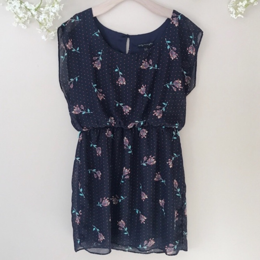 Floral flutter sleeve, city triangles dress